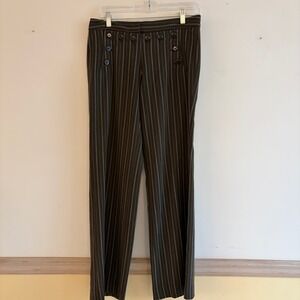 Elevenses Anthropologie Brown Pinstripe Sailor Button Front Trousers Pants Sz 2